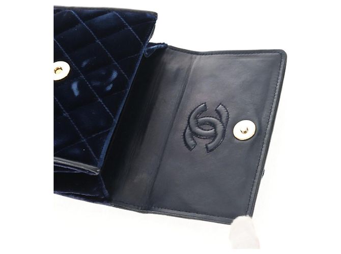 CHANEL Borsa a Catena Camelia Matelassé Velluto Blu Navy Oro CC Auth bs29963V D'oro - vista 16