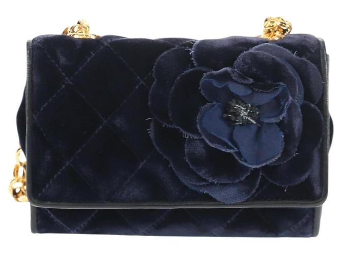 CHANEL Borsa a Catena Camelia Matelassé Velluto Blu Navy Oro CC Auth bs29963V D'oro - vista 2