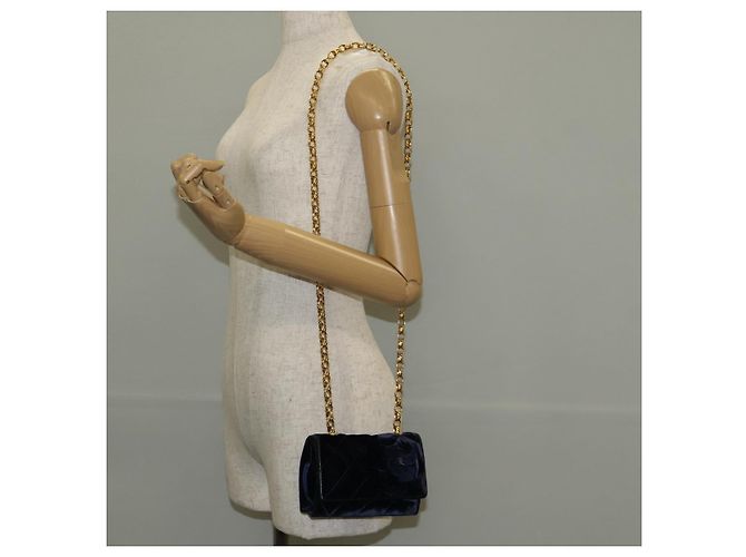 CHANEL Borsa a Catena Camelia Matelassé Velluto Blu Navy Oro CC Auth bs29963V D'oro - vista 25