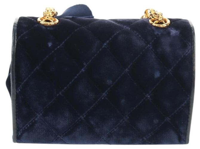 CHANEL Borsa a Catena Camelia Matelassé Velluto Blu Navy Oro CC Auth bs29963V D'oro - vista 3
