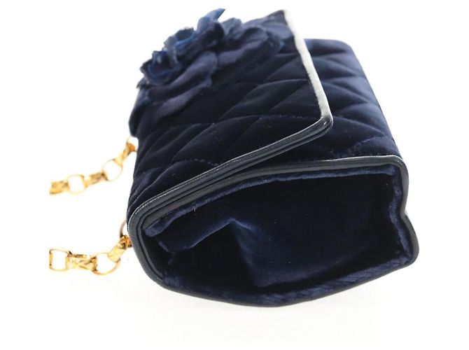 CHANEL Borsa a Catena Camelia Matelassé Velluto Blu Navy Oro CC Auth bs29963V D'oro - vista 4