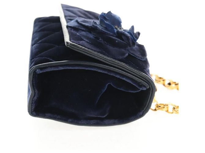 CHANEL Borsa a Catena Camelia Matelassé Velluto Blu Navy Oro CC Auth bs29963V D'oro - vista 5