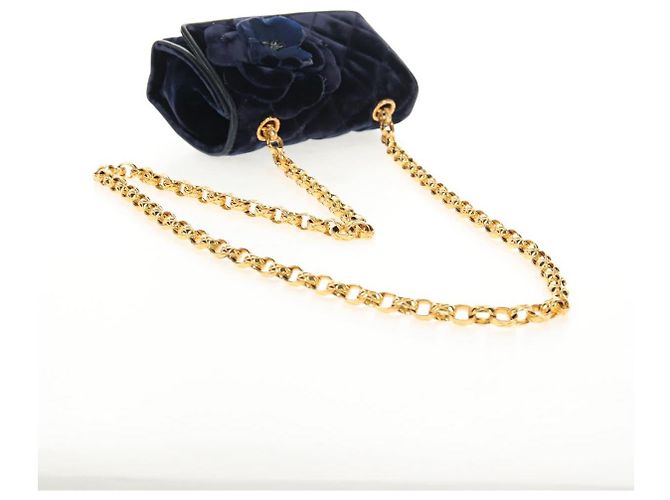 CHANEL Borsa a Catena Camelia Matelassé Velluto Blu Navy Oro CC Auth bs29963V D'oro - vista 7