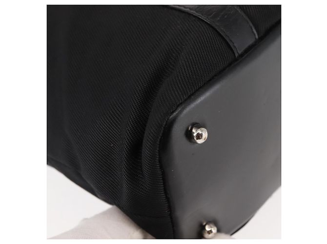 Borsa a mano in nylon nero GUCCI Bamboo Auth ep11126 - vista 12