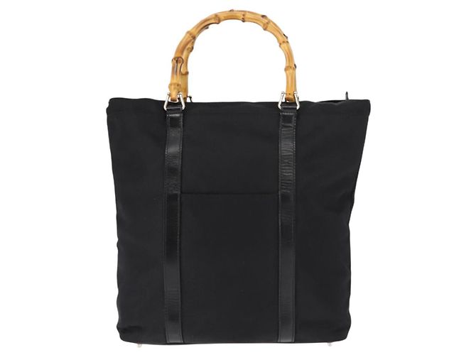 Borsa a mano in nylon nero GUCCI Bamboo Auth ep11126 - vista 2