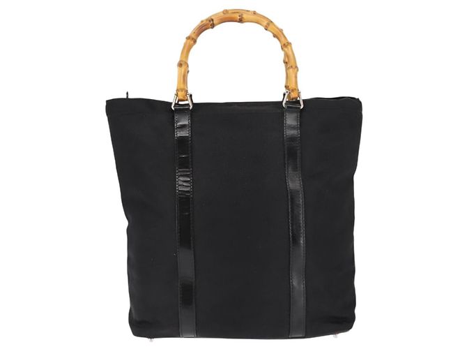 Borsa a mano in nylon nero GUCCI Bamboo Auth ep11126 - vista 3