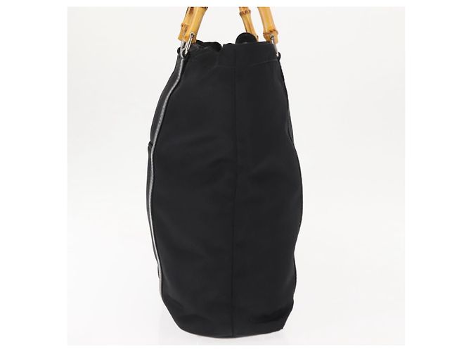 Borsa a mano in nylon nero GUCCI Bamboo Auth ep11126 - vista 4