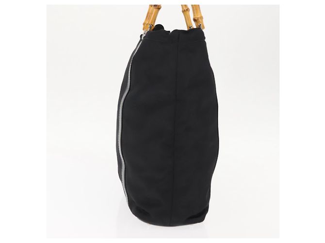 Borsa a mano in nylon nero GUCCI Bamboo Auth ep11126 - vista 5