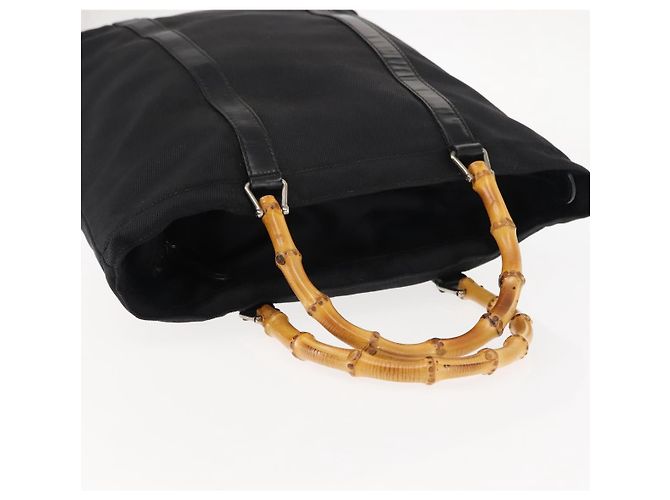 Borsa a mano in nylon nero GUCCI Bamboo Auth ep11126 - vista 6