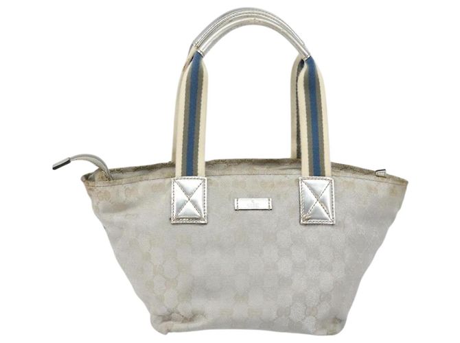 GUCCI GG Canvas Sherry Line Tote Bag Silber Blau Khaki Auth ki6110 - Ansicht 13