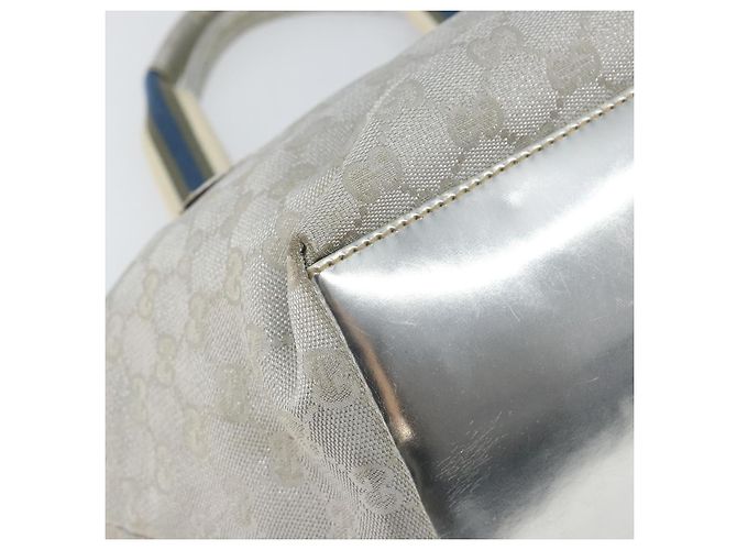 GUCCI GG Canvas Sherry Line Tote Bag Silber Blau Khaki Auth ki6110 - Ansicht 14