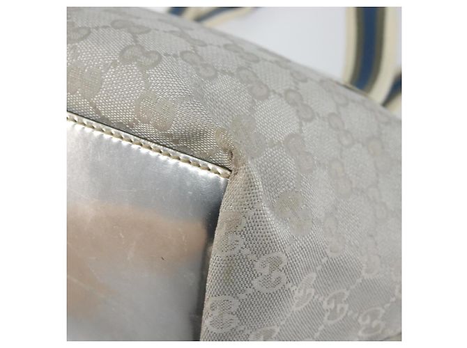 GUCCI GG Canvas Sherry Line Tote Bag Silber Blau Khaki Auth ki6110 - Ansicht 15