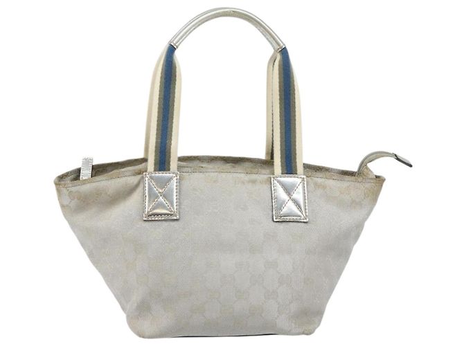 GUCCI GG Canvas Sherry Line Tote Bag Silber Blau Khaki Auth ki6110 - Ansicht 2