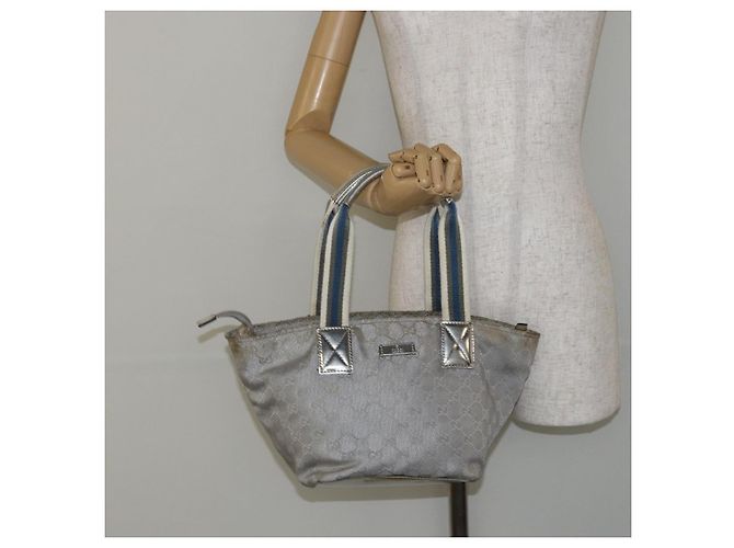 GUCCI GG Canvas Sherry Line Tote Bag Silber Blau Khaki Auth ki6110 - Ansicht 22