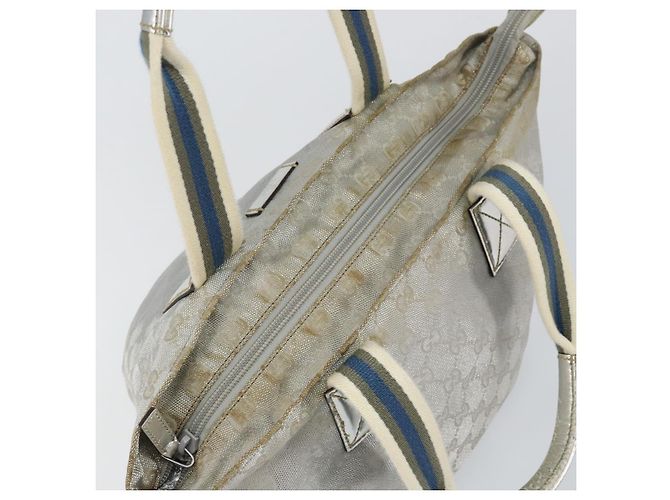 GUCCI GG Canvas Sherry Line Tote Bag Silber Blau Khaki Auth ki6110 - Ansicht 6