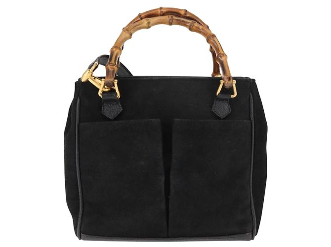 Borsa a mano in suede Gucci Bamboo 2way Nera Auth BA6752 Nero - vista 13