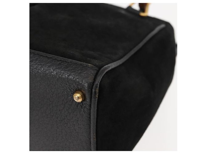 Borsa a mano in suede Gucci Bamboo 2way Nera Auth BA6752 Nero - vista 16