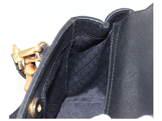 Borsa a mano in suede Gucci Bamboo 2way Nera Auth BA6752 Nero - vista 19