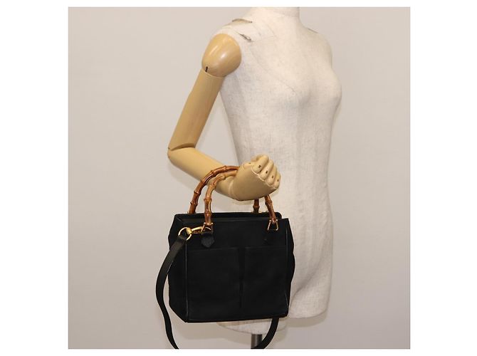 Borsa a mano in suede Gucci Bamboo 2way Nera Auth BA6752 Nero - vista 21