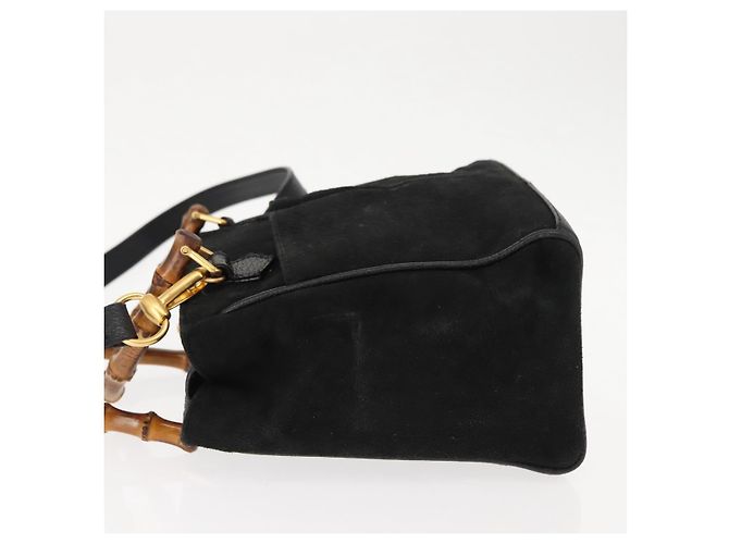 Borsa a mano in suede Gucci Bamboo 2way Nera Auth BA6752 Nero - vista 4