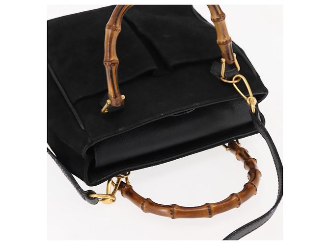 Borsa a mano in suede Gucci Bamboo 2way Nera Auth BA6752 Nero - vista 6