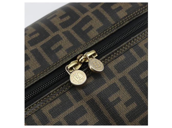Bolso Boston de lona Zucca FENDI PVC Negro Marrón Auth 145332 Castaño - vista 10