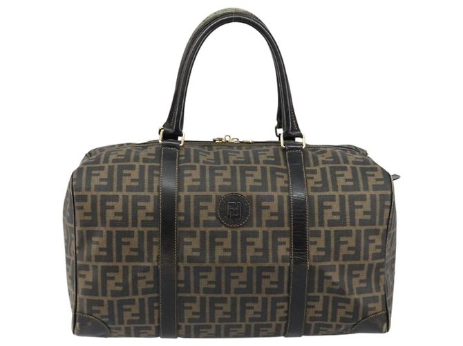 Bolso Boston de lona Zucca FENDI PVC Negro Marrón Auth 145332 Castaño - vista 13