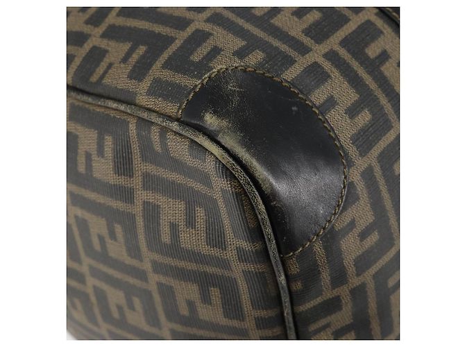 Bolso Boston de lona Zucca FENDI PVC Negro Marrón Auth 145332 Castaño - vista 14
