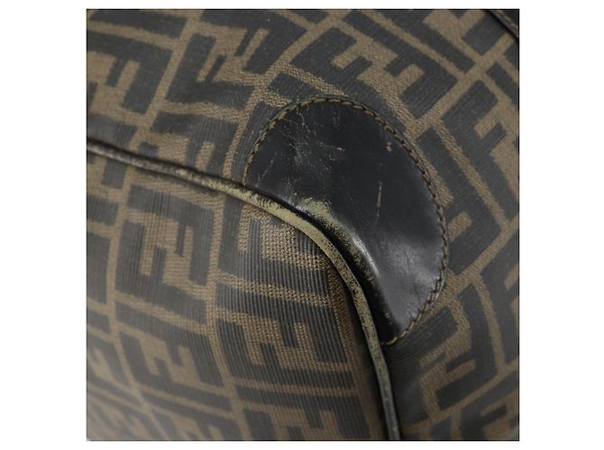 Bolso Boston de lona Zucca FENDI PVC Negro Marrón Auth 145332 Castaño - vista 16