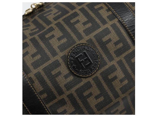 Bolso Boston de lona Zucca FENDI PVC Negro Marrón Auth 145332 Castaño - vista 17