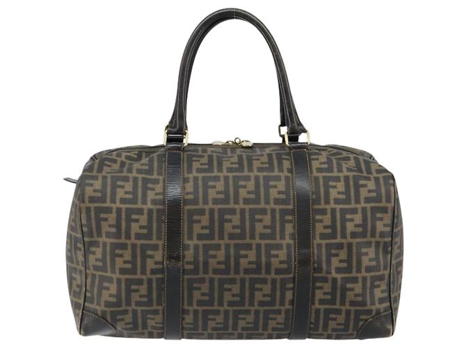Bolso Boston de lona Zucca FENDI PVC Negro Marrón Auth 145332 Castaño - vista 2