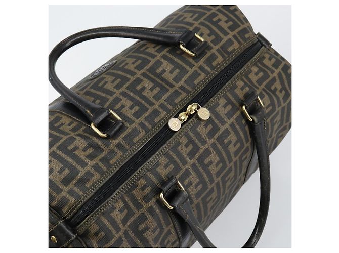 Bolso Boston de lona Zucca FENDI PVC Negro Marrón Auth 145332 Castaño - vista 6