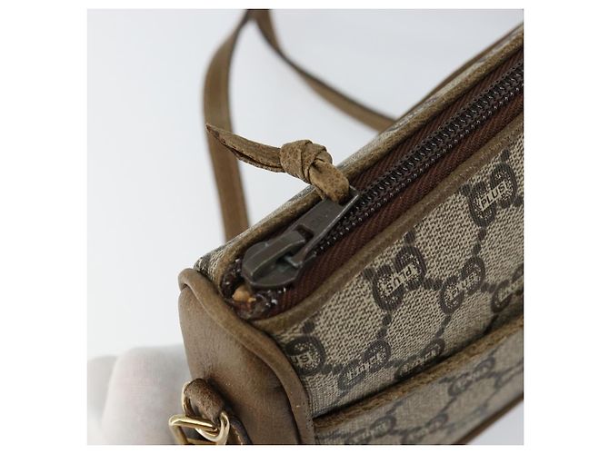 Bolsa de Ombro GUCCI GG Plus Supreme PVC Bege Ouro Auth ka463 Dourado - vista 10