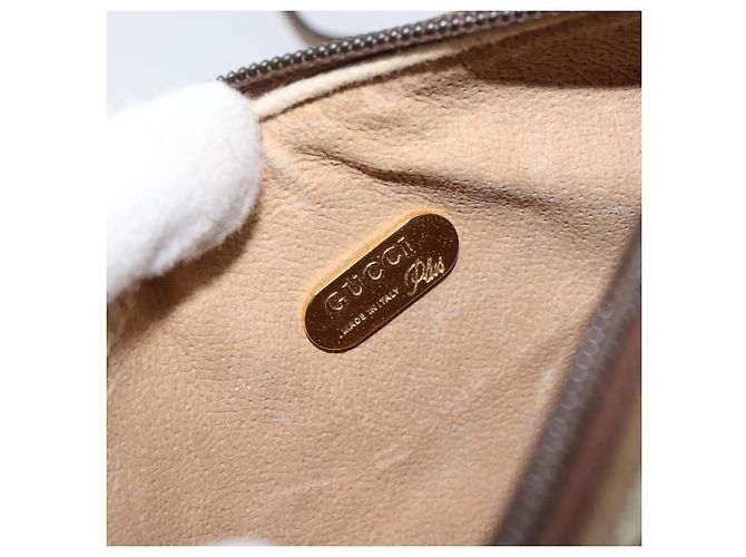 Bolsa de Ombro GUCCI GG Plus Supreme PVC Bege Ouro Auth ka463 Dourado - vista 11