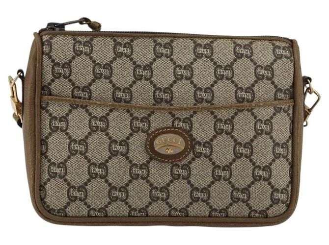 Bolsa de Ombro GUCCI GG Plus Supreme PVC Bege Ouro Auth ka463 Dourado - vista 13