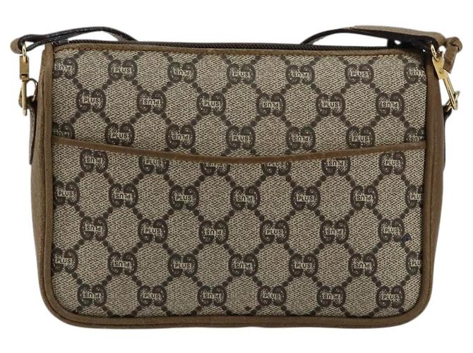 Bolsa de Ombro GUCCI GG Plus Supreme PVC Bege Ouro Auth ka463 Dourado - vista 2