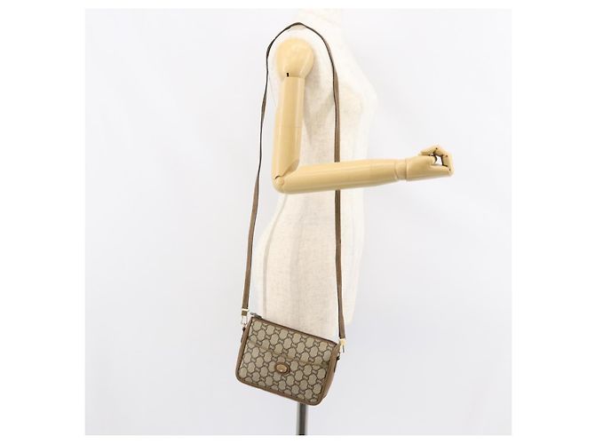 Bolsa de Ombro GUCCI GG Plus Supreme PVC Bege Ouro Auth ka463 Dourado - vista 21