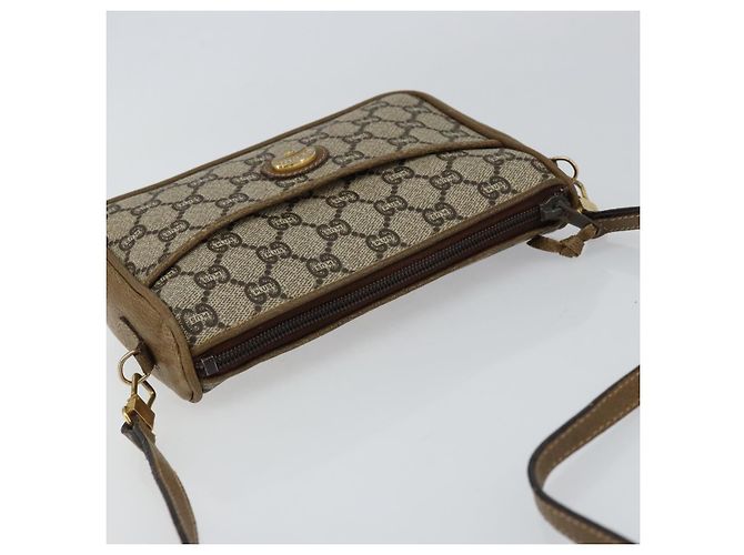 Bolsa de Ombro GUCCI GG Plus Supreme PVC Bege Ouro Auth ka463 Dourado - vista 6