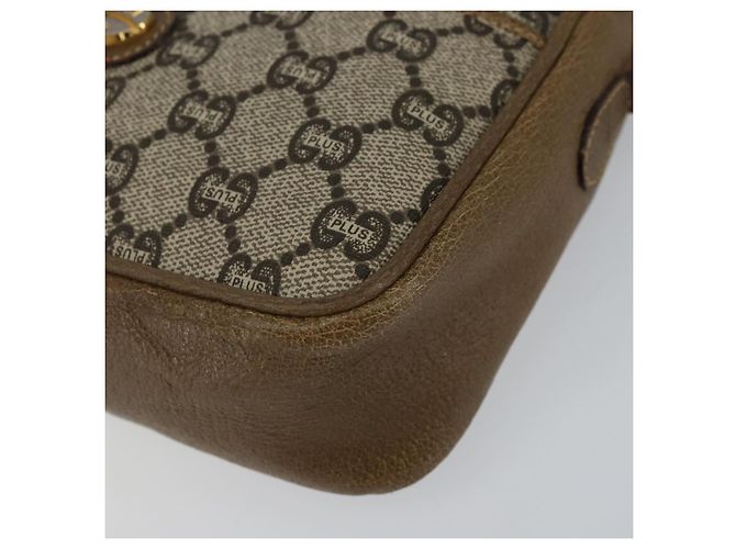 Bolsa de Ombro GUCCI GG Plus Supreme PVC Bege Ouro Auth ka463 Dourado - vista 9