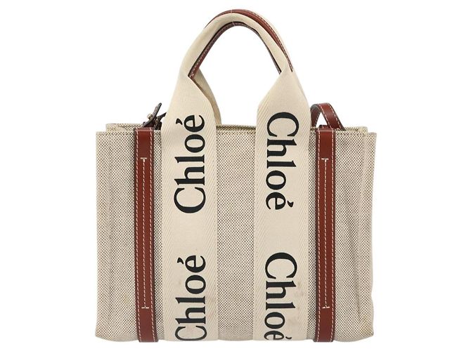 Chloé Borsa a mano Woody Chloe in tela e pelle 2 in 1 beige oro Auth BA8173 D'oro - vista 2