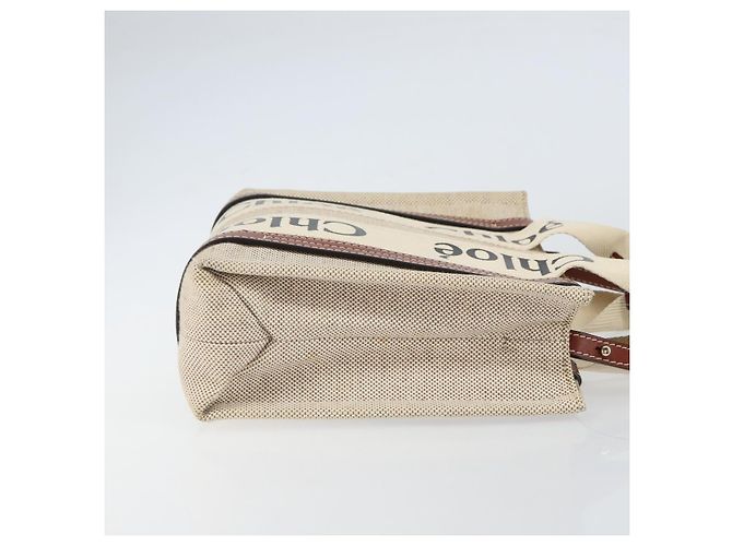 Chloé Borsa a mano Woody Chloe in tela e pelle 2 in 1 beige oro Auth BA8173 D'oro - vista 3