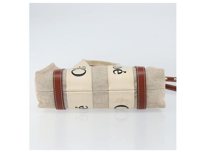Chloé Borsa a mano Woody Chloe in tela e pelle 2 in 1 beige oro Auth BA8173 D'oro - vista 5