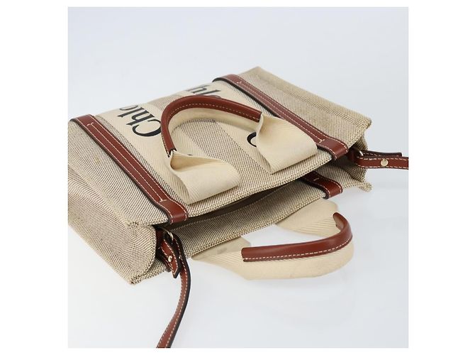 Chloé Borsa a mano Woody Chloe in tela e pelle 2 in 1 beige oro Auth BA8173 D'oro - vista 6