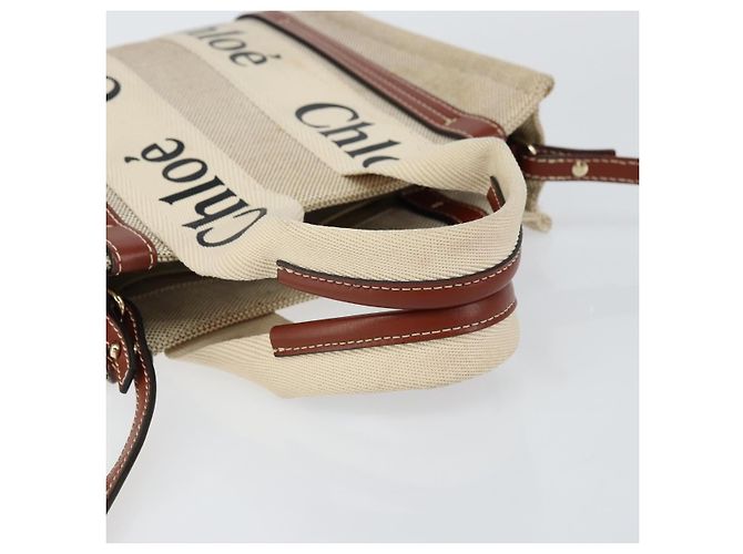 Chloé Borsa a mano Woody Chloe in tela e pelle 2 in 1 beige oro Auth BA8173 D'oro - vista 7