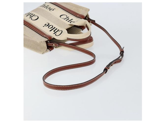 Chloé Borsa a mano Woody Chloe in tela e pelle 2 in 1 beige oro Auth BA8173 D'oro - vista 9