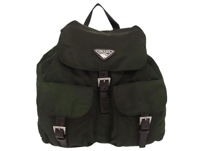 PRADA Backpack Nylon Khaki Silver Auth mr1625 Silvery - view 13