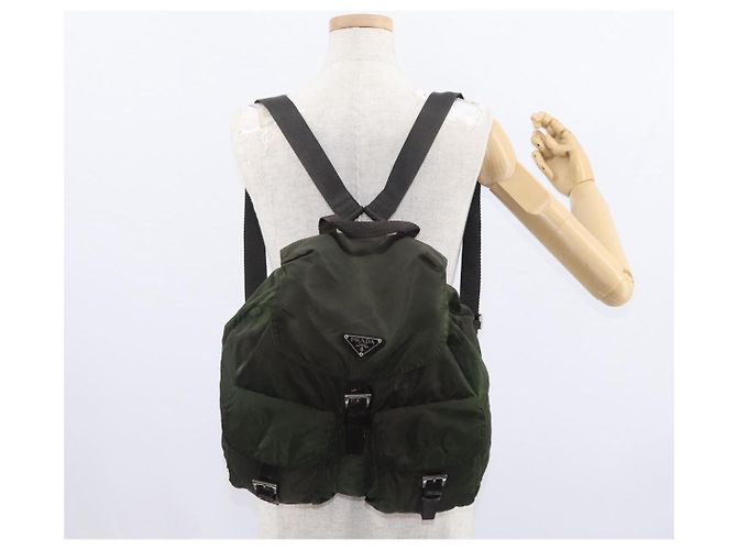 PRADA Backpack Nylon Khaki Silver Auth mr1625 Silvery - view 29