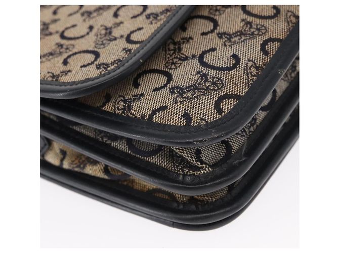 Céline Borsa a Spalla Celine C Sulky in Tela Blu Navy e Oro Auth 151728 D'oro - vista 10