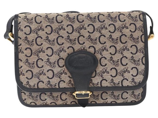 Céline Borsa a Spalla Celine C Sulky in Tela Blu Navy e Oro Auth 151728 D'oro - vista 13