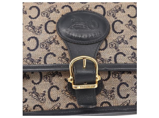 Céline Borsa a Spalla Celine C Sulky in Tela Blu Navy e Oro Auth 151728 D'oro - vista 17